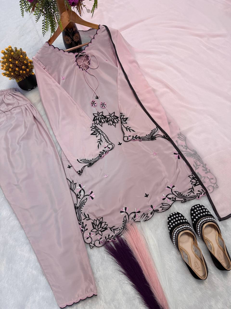 Bespoke Baby Pink Satin Ensemble